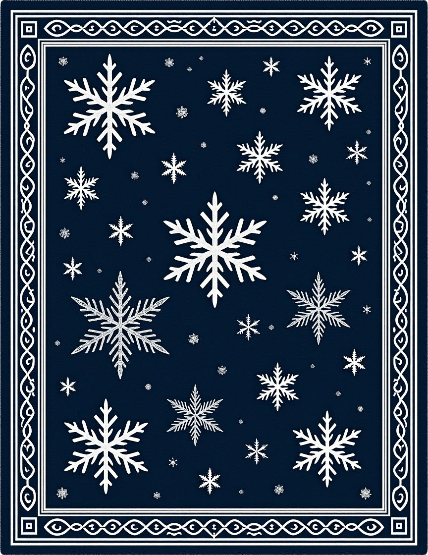 Deep Blue Snow Flurry Medallion Rug