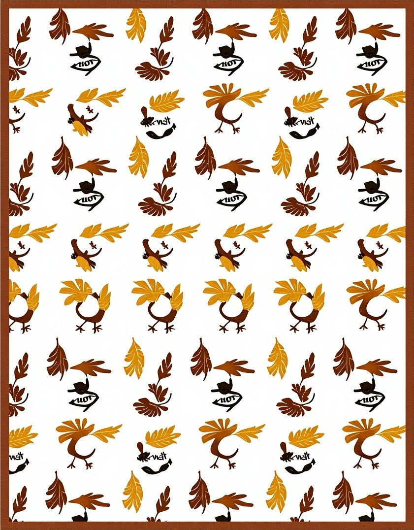Whimsical Brown Bird Leaf Composition Rug