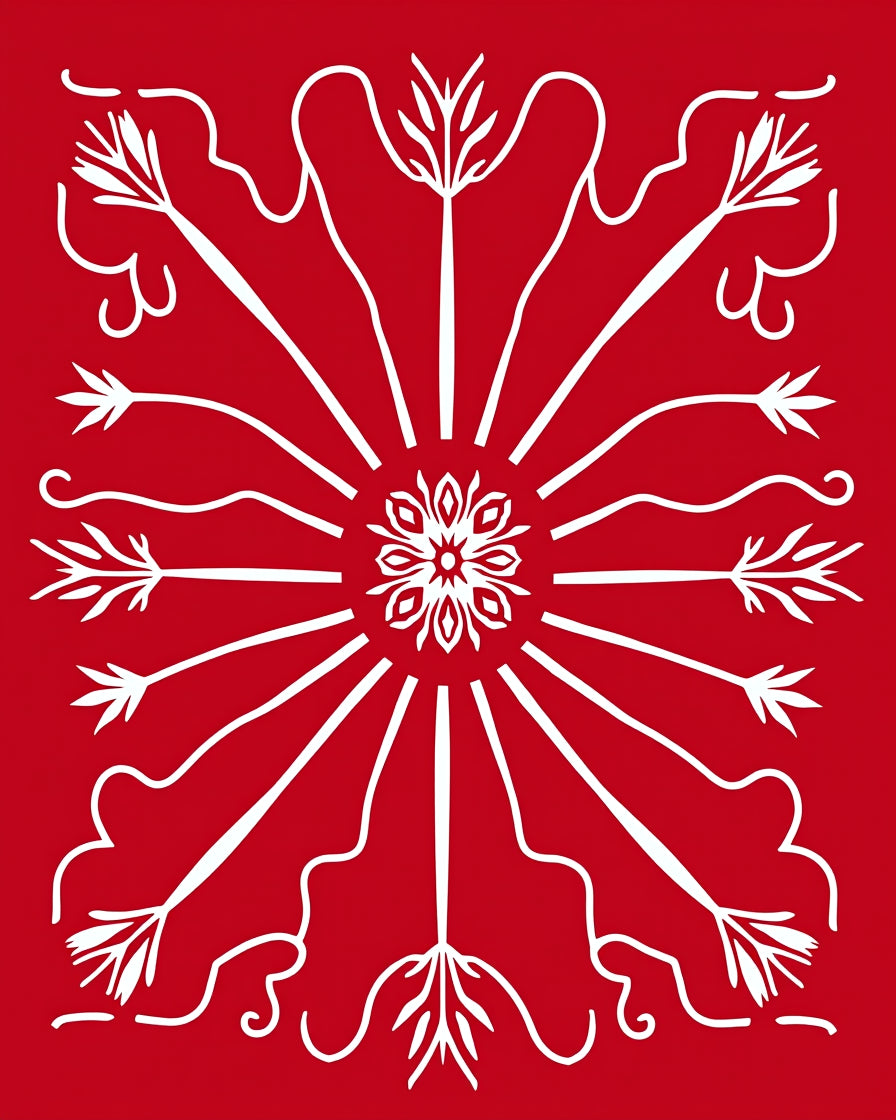 Crimson White Radial Burst Medallion Rug