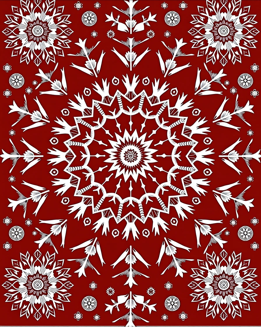 Crimson mandala snowflake graphic Rug