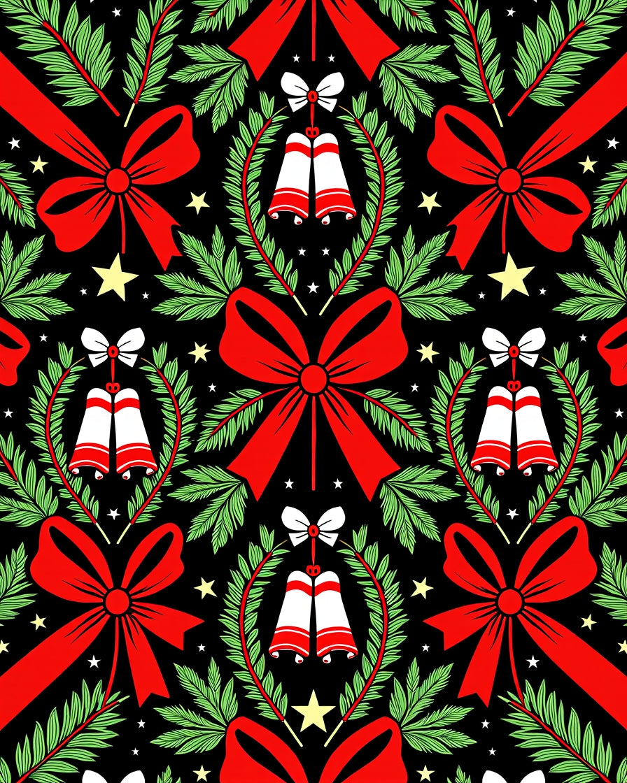 Festive Red Bows Green Wreath Bells Rug