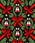 Festive Red Bows Green Wreath Bells Rug