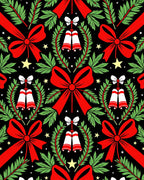 Festive Red Bows Green Wreath Bells Rug