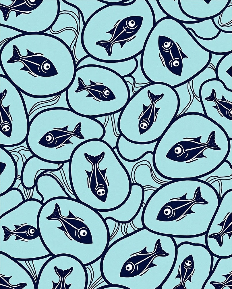 Navy Fish In Aqua Ovals Rug
