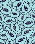 Navy Fish In Aqua Ovals Rug