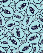Navy Fish In Aqua Ovals Rug
