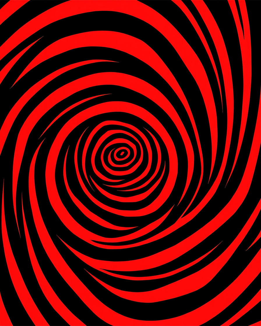 Bold Red Black Spiral Vortex Rug