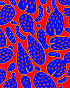 Bold Red Blue Abstract Organic Forms Rug