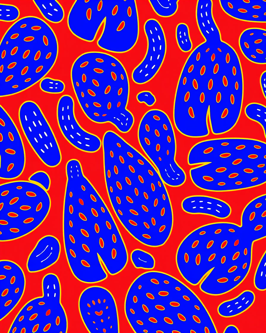 Bold Red Blue Abstract Organic Forms Rug