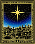 Golden Starry Night Cityscape Rug