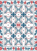 Navy Red Geometric Floral Border Rug