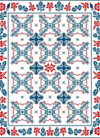 Navy Red Geometric Floral Border Rug