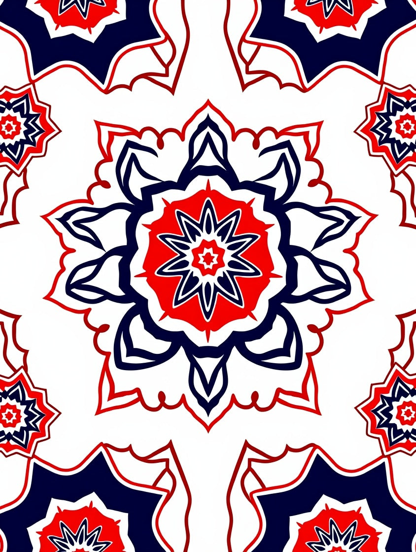 Crimson Navy Starburst Mandala Rug