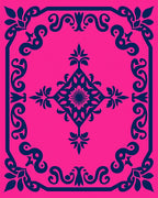 Vibrant Pink Navy Floral Medallion Rug