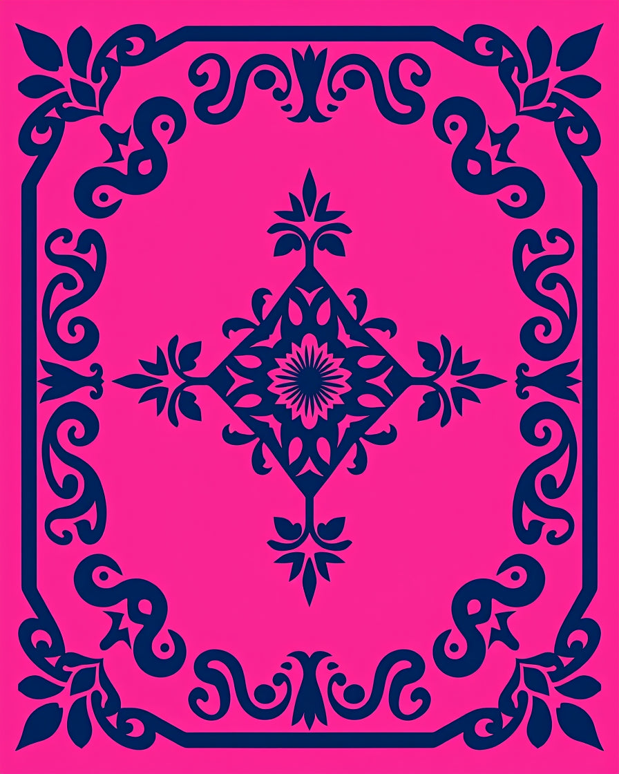Vibrant Pink Navy Floral Medallion Rug