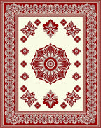 Crimson Ivory Floral Mandala Border Rug