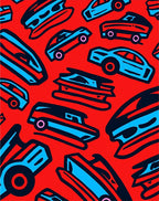 Retro Red Blue Automobile Collage Rug