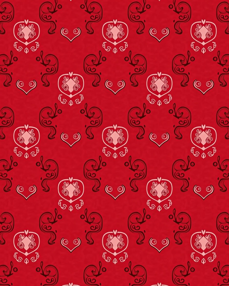 Crimson Scrolled Heart Medallion Rug