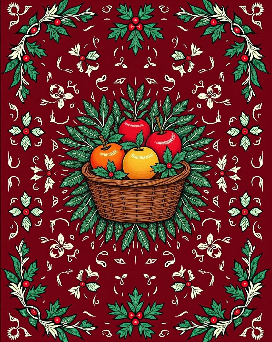 Rich Red Fruit Basket Whimsical Holly Rug