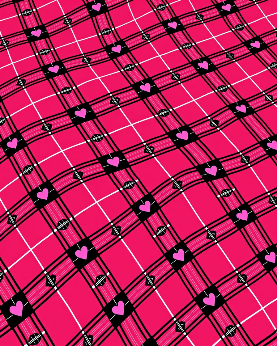 Pink Heart Plaid Tartan Check Rug