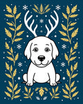 White Dog Antlers Golden Foliage Snowflakes Rug