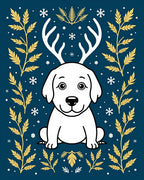 White Dog Antlers Golden Foliage Snowflakes Rug