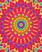 Vibrant Pink Yellow Mandala Bloom Rug