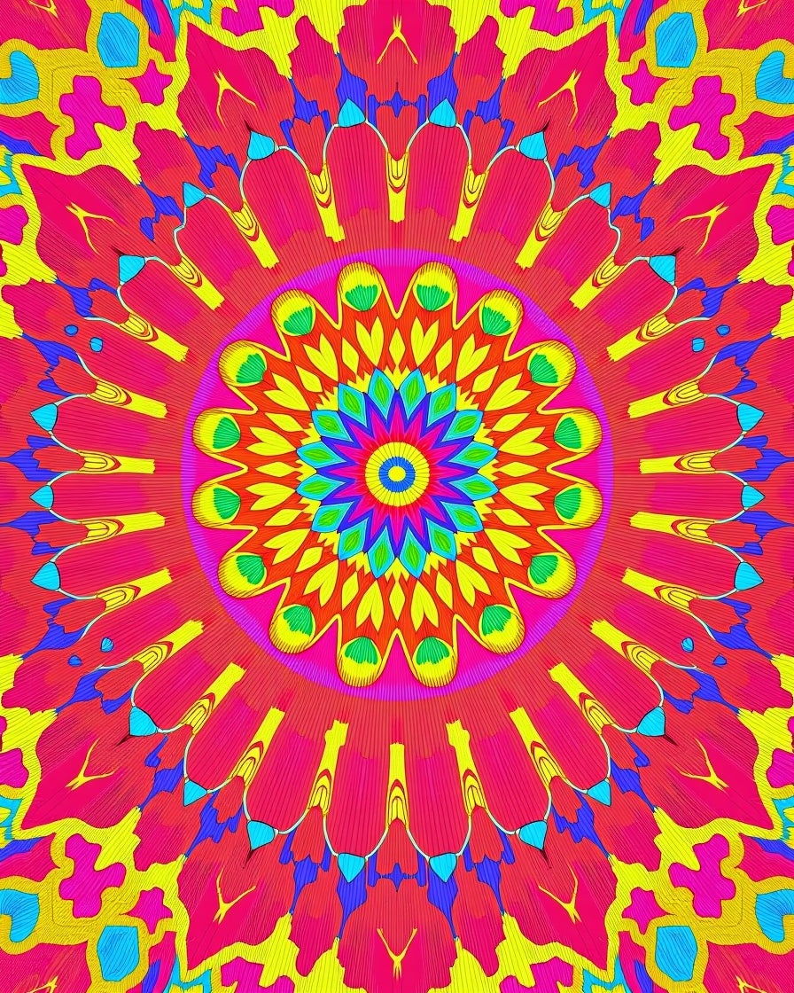 Vibrant Pink Yellow Mandala Bloom Rug