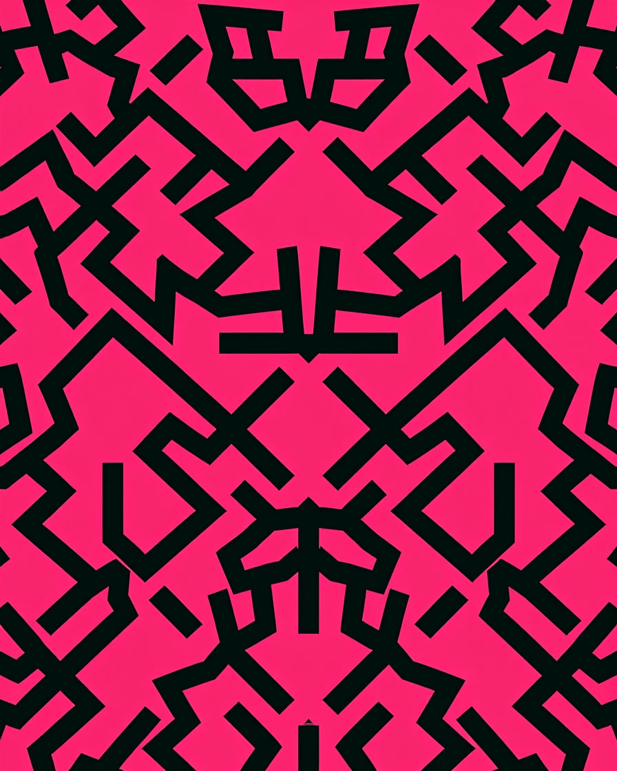 Vibrant Pink Black Geometric Fragment Rug