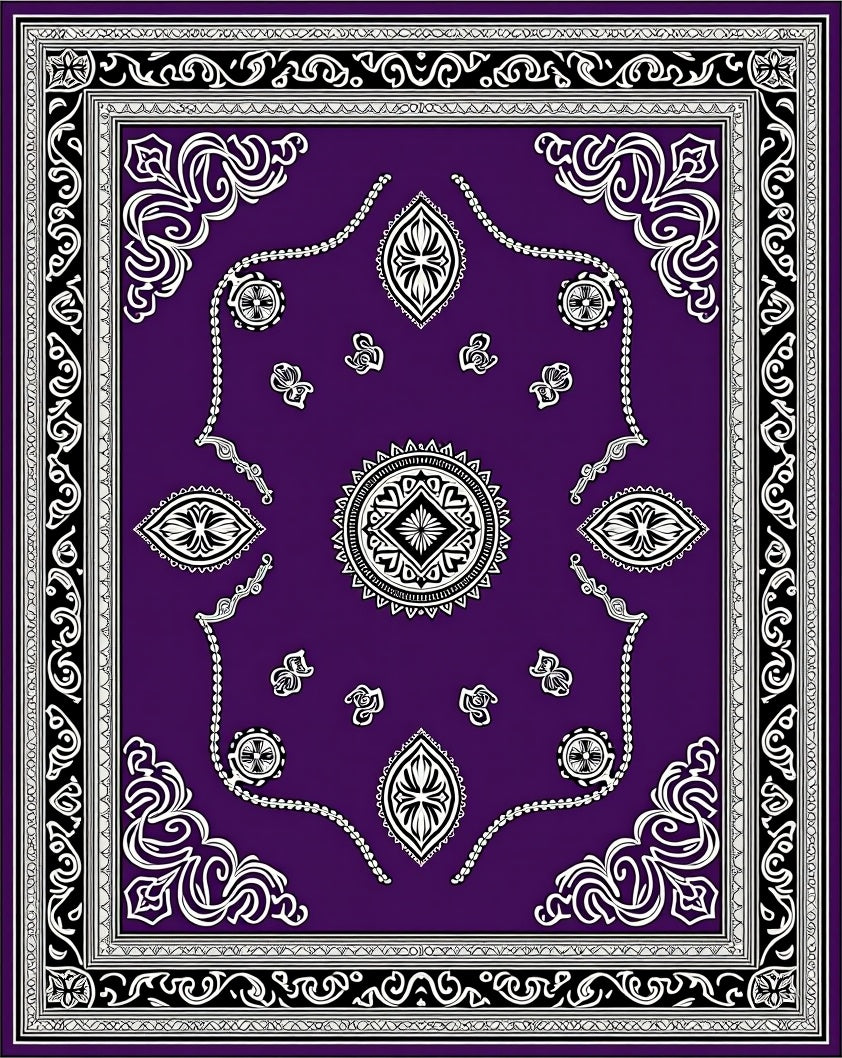 Rich Violet Intricate Mandalas Border Rug