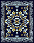 Navy Blue Golden Sunburst Mandala Rug