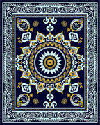 Navy Blue Golden Sunburst Mandala Rug