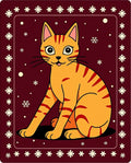 Orange Tabby Cat Snowflake Border Rug