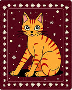 Orange Tabby Cat Snowflake Border Rug