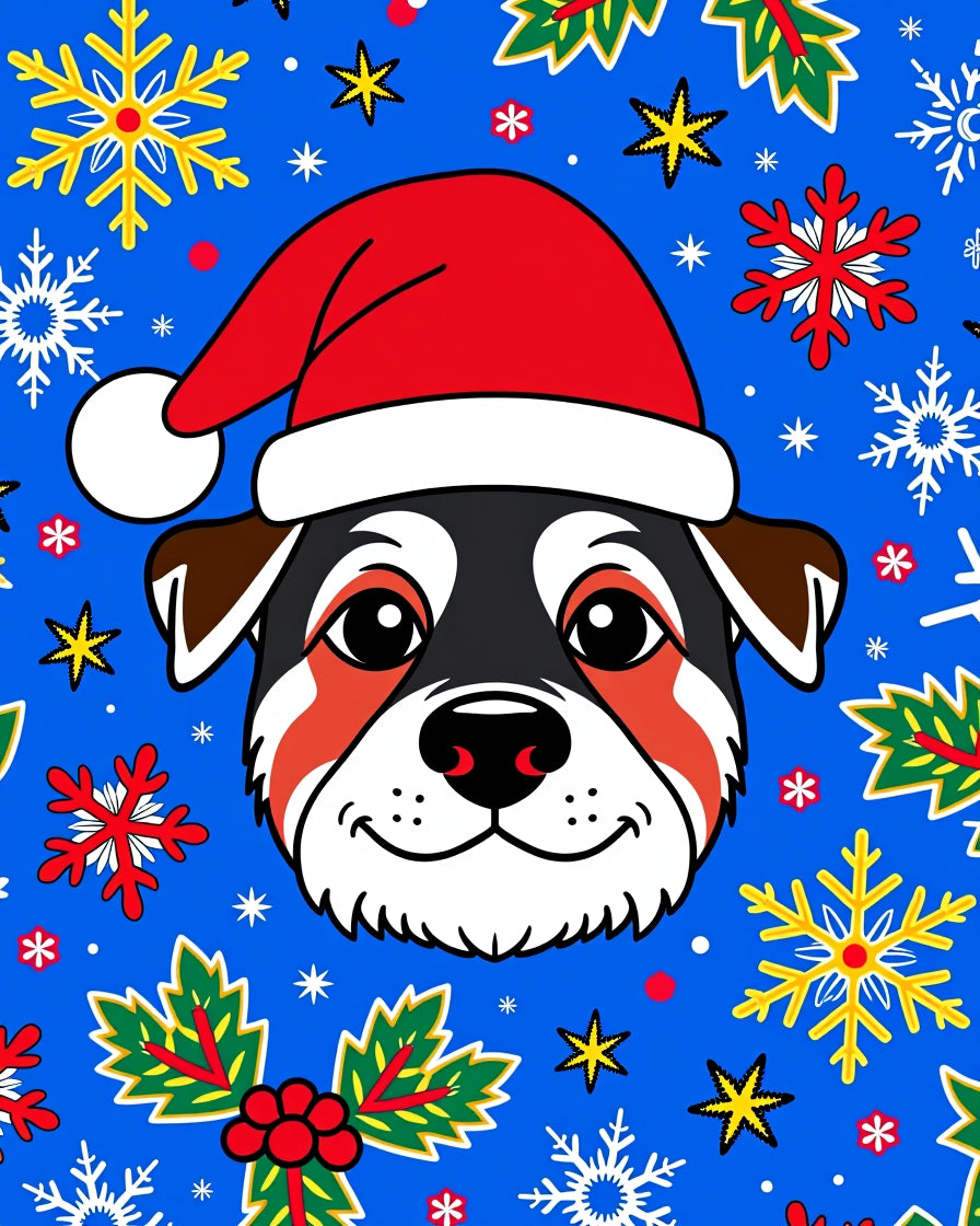 Christmas Dog Santa Hat Snowflakes Holly Rug