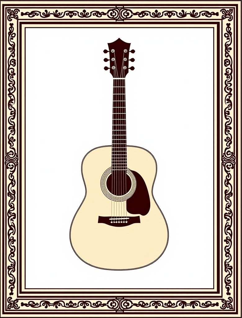 Classic Acoustic Guitar Ivory Red Border Rug