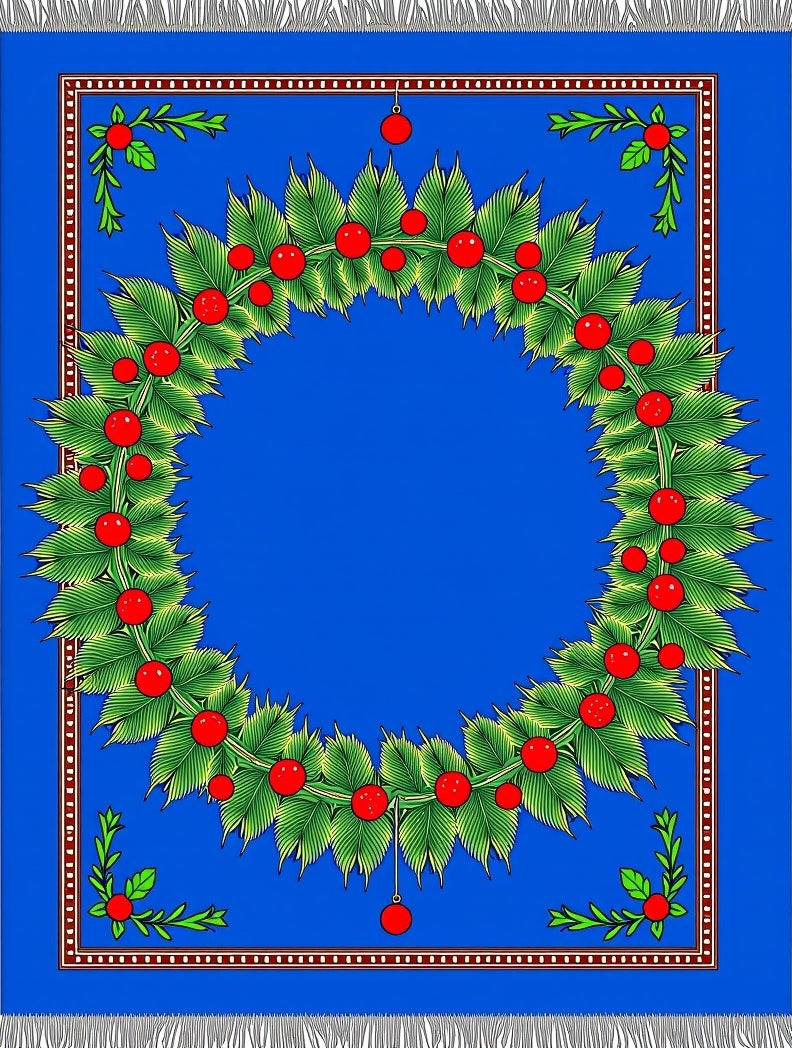 Azure Blue Wreath Berry Garland Rug