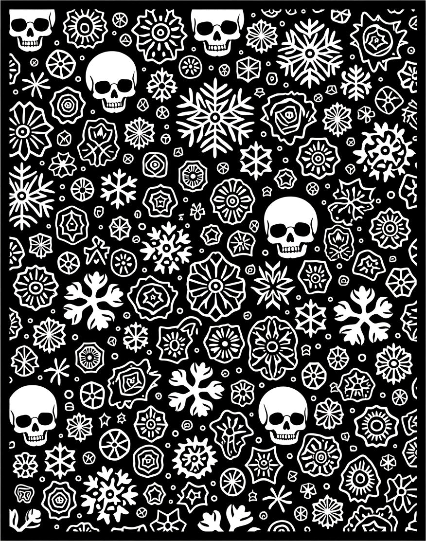 White Skulls and Snowflakes Collage Rug