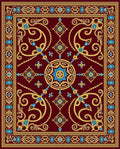 Regal Burgundy Gold Blue Medallion Border Rug