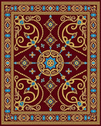Regal Burgundy Gold Blue Medallion Border Rug