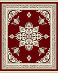 Deep Crimson Floral Medallion Border Rug