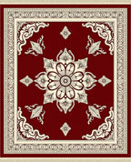 Deep Crimson Floral Medallion Border Rug
