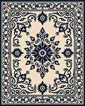 Dark Blue Cream Floral Medallion Rug