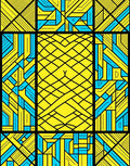 Vibrant Yellow Blue Geometric Framework Rug