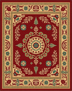 Crimson Golden Floral Medallion Border Rug