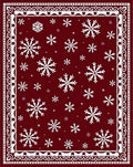 Deep Red White Winterflakes Bordered Rug