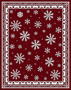 Deep Red White Winterflakes Bordered Rug