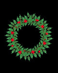 Green Leaf Red Berry Circular Wreath Rug