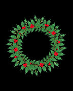 Green Leaf Red Berry Circular Wreath Rug