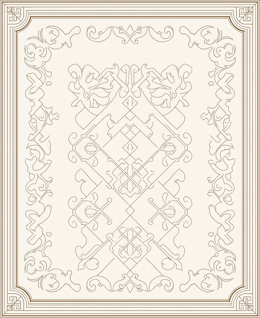 Ornate Cream and Brown Arabesque Rug